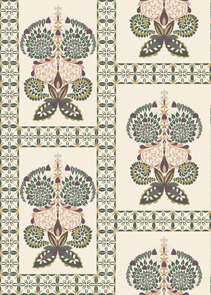 Carta da parati Motivo decorativo con farfalle e fiori, Parati fiori e piante classici, a01125 : Uwalls.it