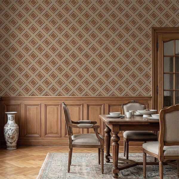 Carta da parati Motivo geometrico a rombi nei toni della terracotta, Parati astratta classici, a01128 : Uwalls.it