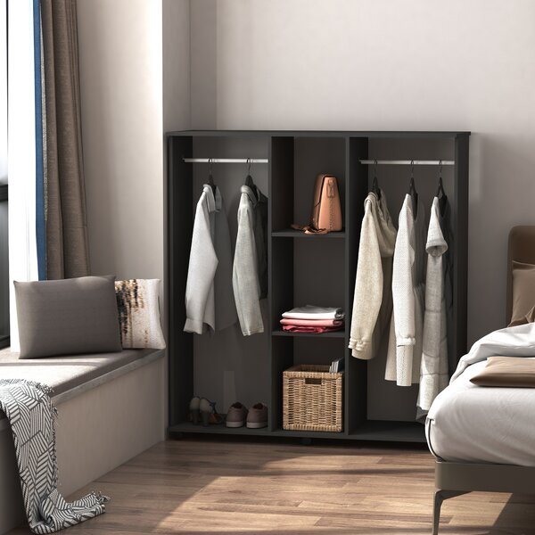 Homcom Armadio Guardaroba a 5 Ripiani con Ruote e Barre Appendiabiti in Legno e Alluminio, Nero, 120x40x128cm|Aosom