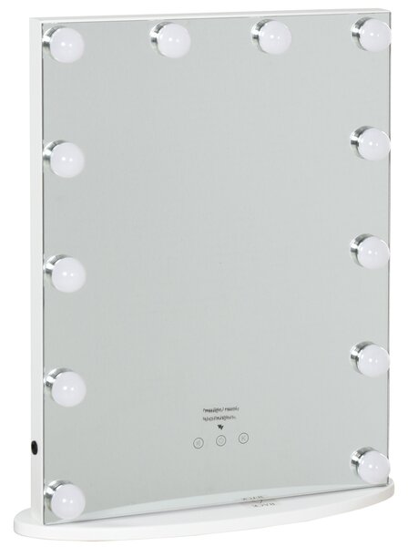 HOMCOM Specchio da trucco Hollywood con lampadine LED dimmerabili 3 colore di luce controllo a tocco bianco