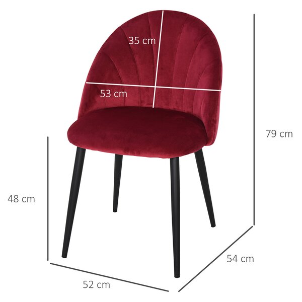 HOMCOM Set 2 Sedie da Pranzo Imbottite Senza Braccioli in Velluto con Gambe in Metallo, Sedie per Sala da Pranzo, 52x54x79cm, Rosso Scuro| Aosom Italy