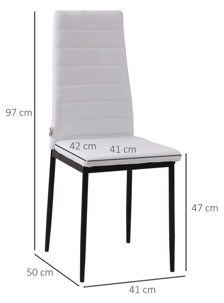 HOMCOM Set 4 Sedie da Pranzo moderno Imbottite con Cuciture decorative in Metallo e Tessuto, per Cucina e Soggiorno,41x50x97cm, Bianco | Aosom Italy