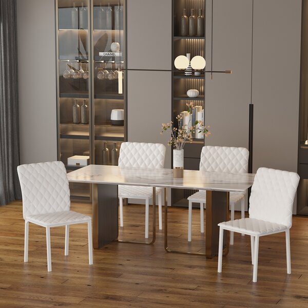 HOMCOM Set 4 Sedie Imbottite per Sala da Pranzo con Rivestimento in Similpelle, 41x50x91cm - Bianco|Aosom