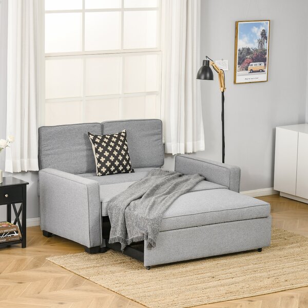 HOMCOM Divano Letto a 1 Piazza in Tessuto, Seduta 2 Posti e Schienale a 3 Reclinazioni, 154x87x89 cm, Grigio | Aosom Italy