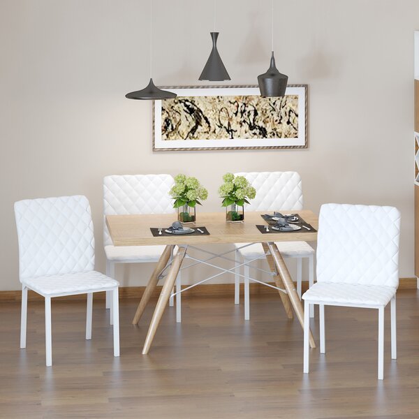 HOMCOM Set 4 Sedie Imbottite per Sala da Pranzo con Rivestimento in Similpelle, 41x50x91cm - Bianco|Aosom