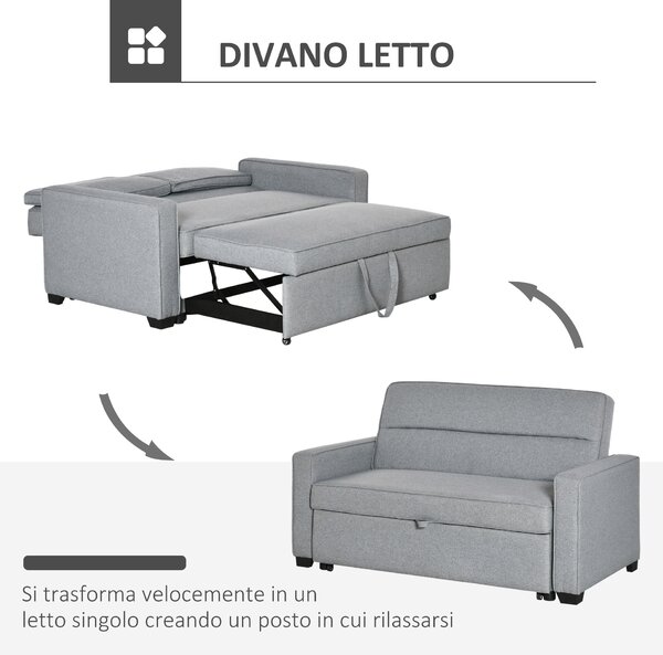 HOMCOM Divano Letto a 1 Piazza in Tessuto, Seduta 2 Posti e Schienale a 3 Reclinazioni, 154x87x89 cm, Grigio | Aosom Italy