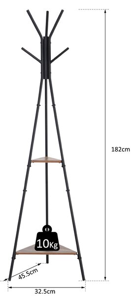 Aosom HOMCOM Appendiabiti da terraattaccapanni da terra ad Albero 2 Ripiani in Stile Industriale Colore: Nero, Marrone Fino a 50 kg|Aosom