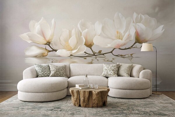 Carta da parati Leggeri fiori di magnolia su un ramo sopra il riflesso dell'acqua, Carta da parati Floreale, w05353 : Uwalls.it