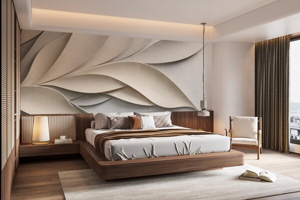Carta da parati Foglie astratte in beige e grigio, arte moderna materica, Carta da parati 3D, w09769 : Uwalls.it
