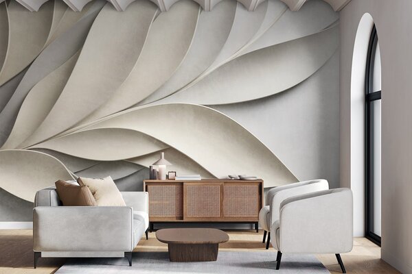 Carta da parati Foglie astratte in beige e grigio, arte moderna materica, Carta da parati 3D, w09769 : Uwalls.it