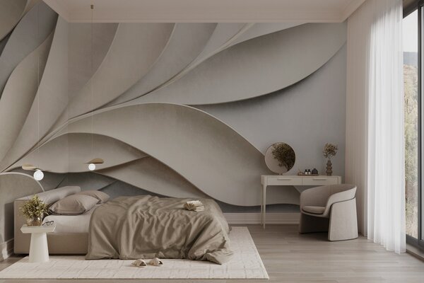 Carta da parati Foglie astratte in beige e grigio, arte moderna materica, Carta da parati 3D, w09769 : Uwalls.it