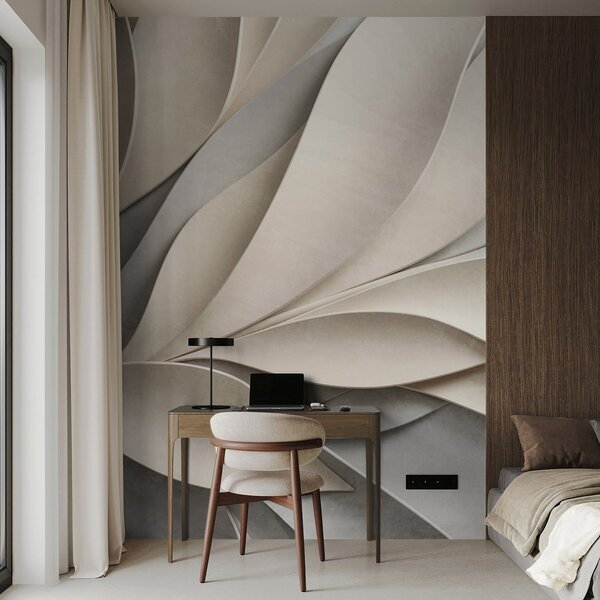 Carta da parati Foglie astratte in beige e grigio, arte moderna materica, Carta da parati 3D, w09769 : Uwalls.it