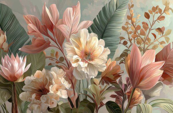 Carta da parati Fiori con foglie, Carta da parati Buffer, w05378 : Uwalls.it