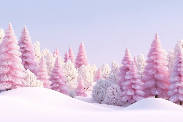 Carta da parati Foresta invernale innevata dai toni rosa, Carta da parati Natura, w09654 : Uwalls.it