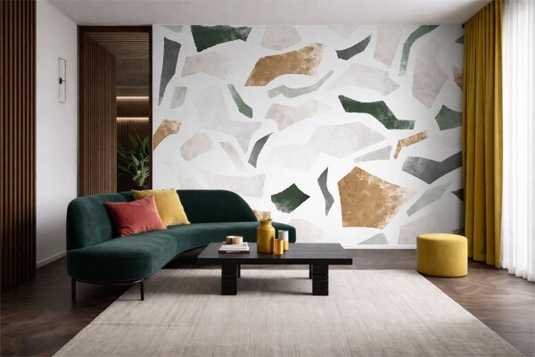Carta da parati Frammenti astratti con texture nei toni del verde e del beige, Fotomurali Terrazzo, w05146 : Uwalls.it