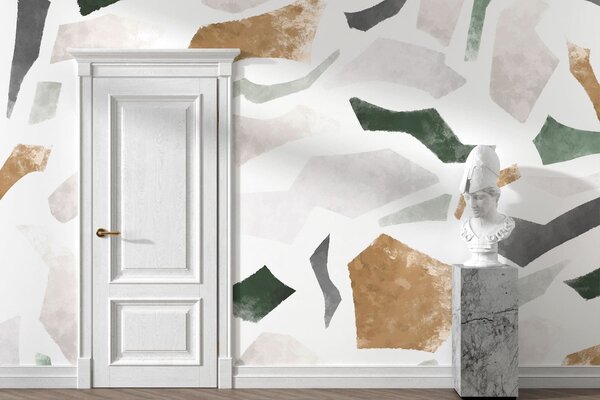 Carta da parati Frammenti astratti con texture nei toni del verde e del beige, Fotomurali Terrazzo, w05146 : Uwalls.it