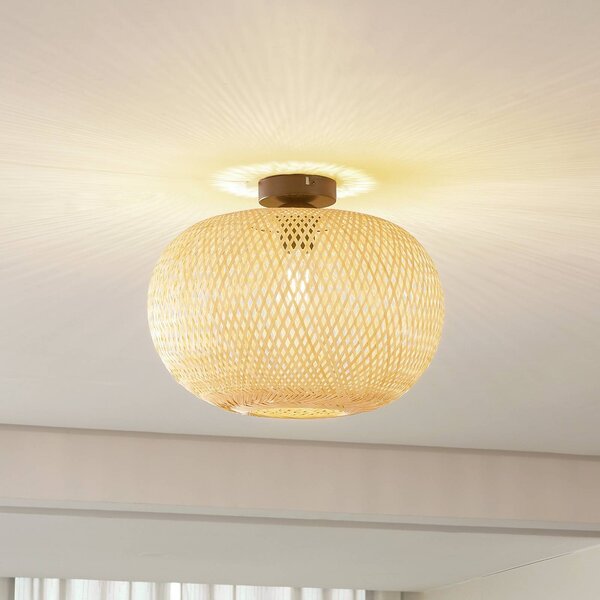 Plafoniera soffitto Kessia Lindby, dimmerabile, Legno chiaro, Soggiorno / Sala da pranzo, bambù, Campagna / Rustiche, Plafoniera