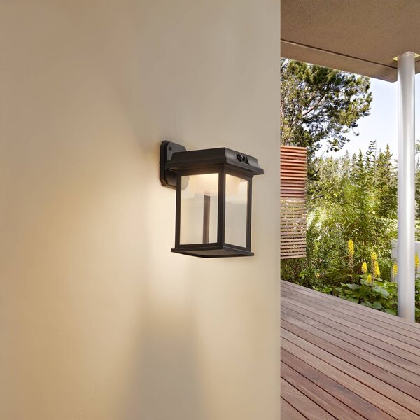 Lindby applique a LED Latarka, altezza 27,5 cm, sensore Latarka, Nero, Plastica, Moderno, Lampada solare da esterni