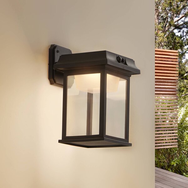 Lindby applique a LED Latarka, altezza 27,5 cm, sensore Latarka, Nero, Plastica, Moderno, Lampada solare da esterni