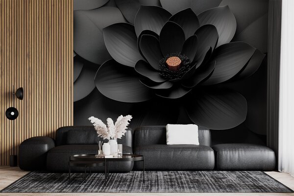 Carta da parati Fiore nero in stile minimalista con petali e un cuore dai toni, Carta da parati 3D, Carta da parati Fiori 3D, w09721 : Uwalls.it