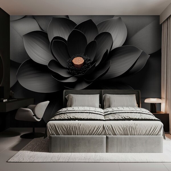 Carta da parati Fiore nero in stile minimalista con petali e un cuore dai toni, Carta da parati 3D, Carta da parati Fiori 3D, w09721 : Uwalls.it