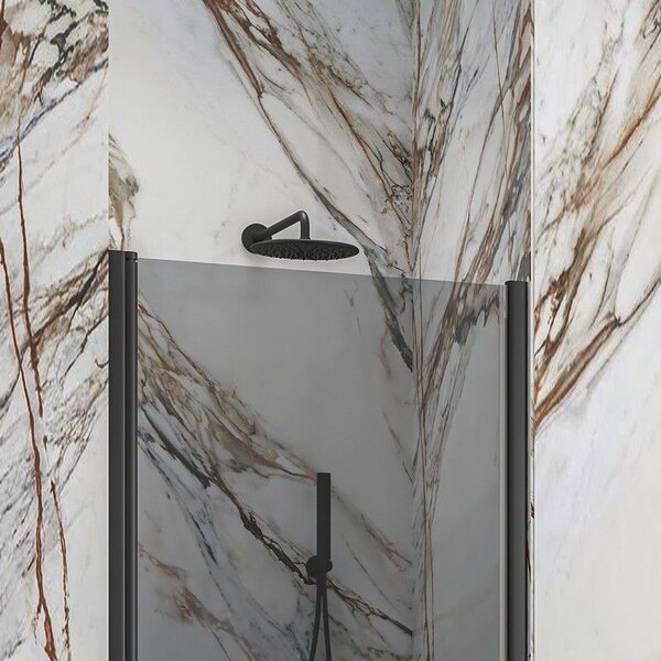 Kamalu porta doccia battente 90 cm telaio nero vetro fumé altezza 200h | ks2800nf
