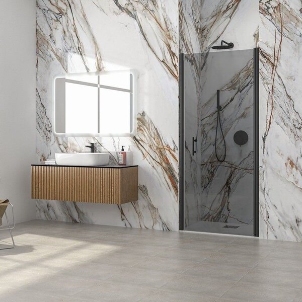 Kamalu porta doccia battente 90 cm telaio nero vetro fumé altezza 200h | ks2800nf
