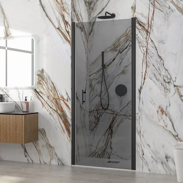 Porta doccia battente 75 cm telaio nero vetro fumé altezza 200h | KS2800NF - KAMALU
