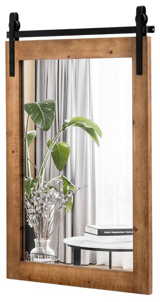 Costway Specchio a parete farmhouse 76,5x56cm, Specchio a muro rettangolare con cornice in legno staffa in metallo Marrone