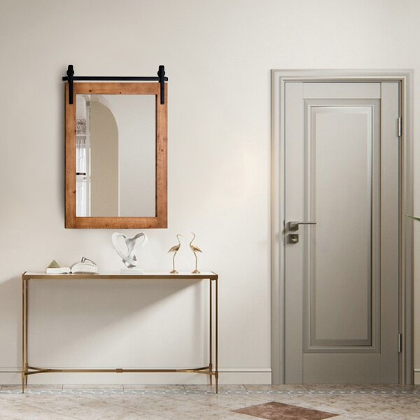 Costway Specchio a parete farmhouse 76,5x56cm, Specchio a muro rettangolare con cornice in legno staffa in metallo Marrone