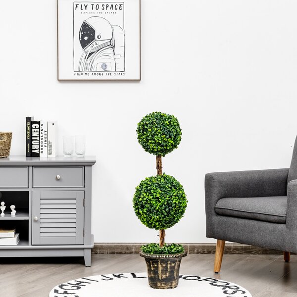 Costway Albero artificiale resistente all'acqua e ai raggi UV con vaso riempito di cemento, Albero finto alto 91cm