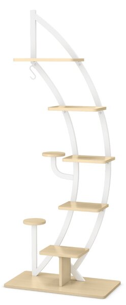 Costway Scaffale in metallo per piante alto a 7 livelli, Scaffale a forma di mezza luna curva con gancio superiore Bianco
