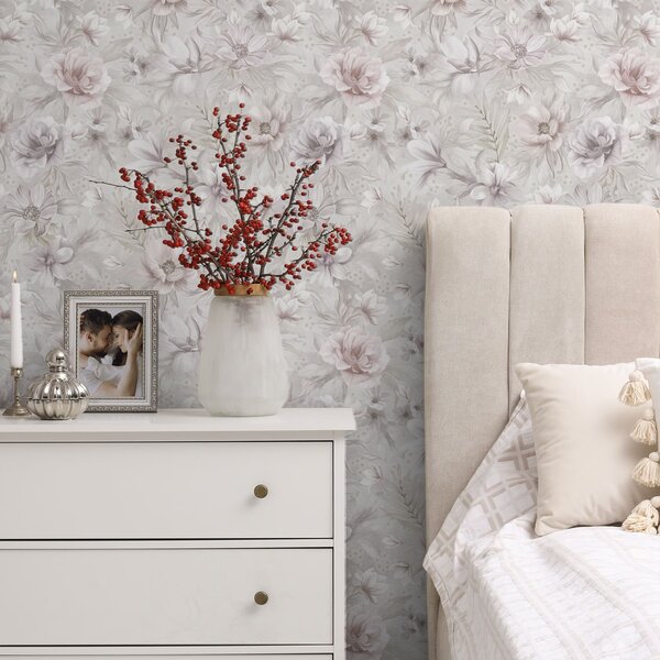 Carta da parati Motivo leggero con grandi fiori delicati, Parati fiori e piante classici, a01133 : Uwalls.it