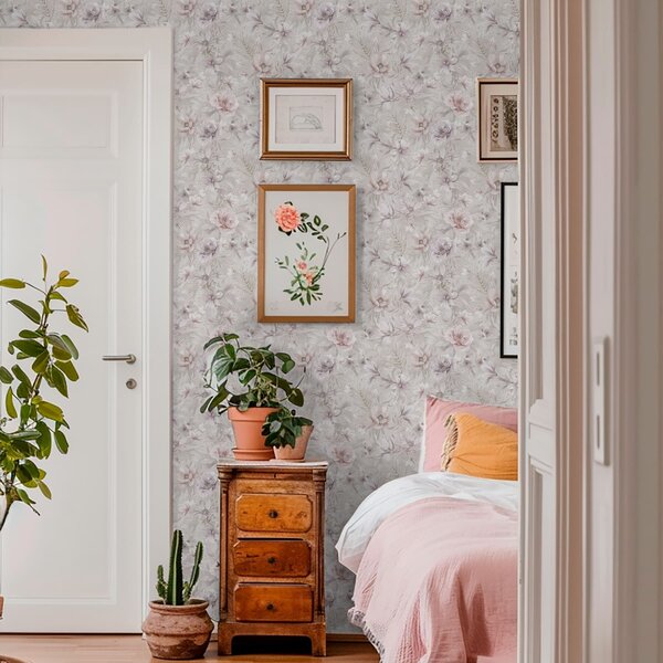 Carta da parati Motivo leggero con grandi fiori delicati, Parati fiori e piante classici, a01133 : Uwalls.it