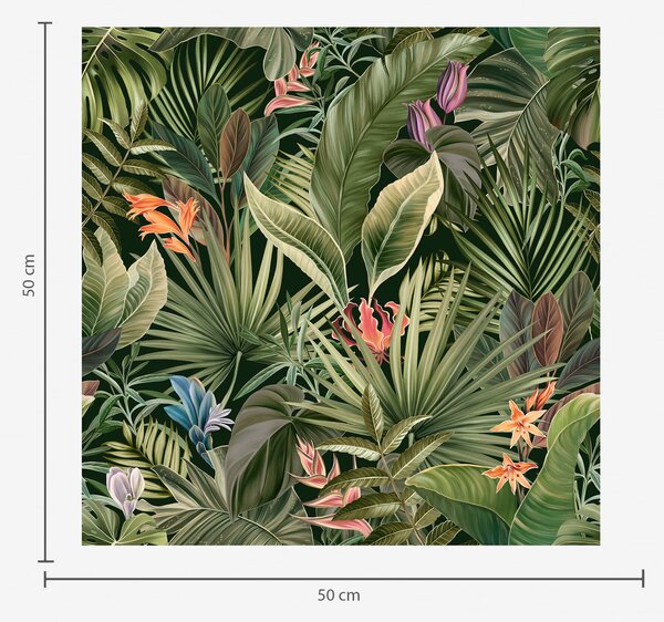 Carta da parati Foglie tropicali con fiori su sfondo scuro, Parati natura classici, Parati natura foglie classici, a01153 : Uwalls.it