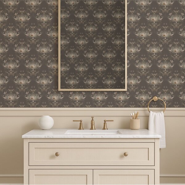 Carta da parati Decorazione con cigni e uccelli in stile classico, Parati stile asiatico classici, a01161 : Uwalls.it
