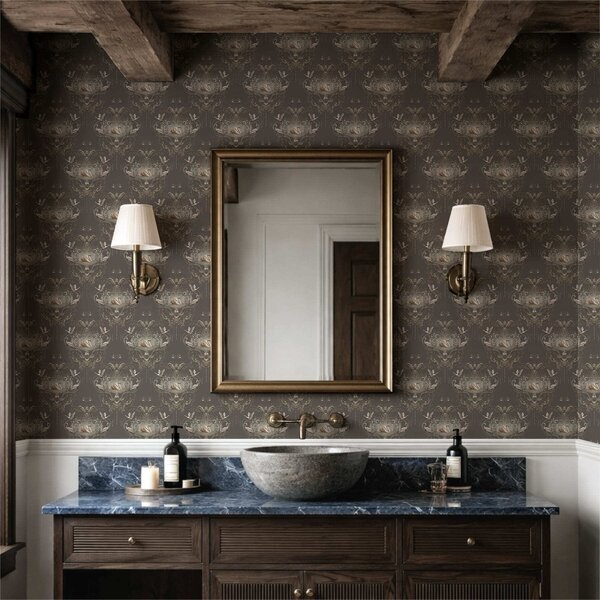 Carta da parati Decorazione con cigni e uccelli in stile classico, Parati stile asiatico classici, a01161 : Uwalls.it