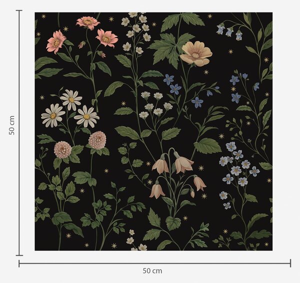 Carta da parati Motivo floreale su sfondo nero con stelle, Parati fiori e piante classici, a01160 : Uwalls.it