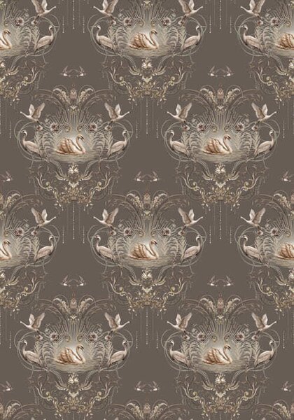 Carta da parati Decorazione con cigni e uccelli in stile classico, Parati stile asiatico classici, a01161 : Uwalls.it