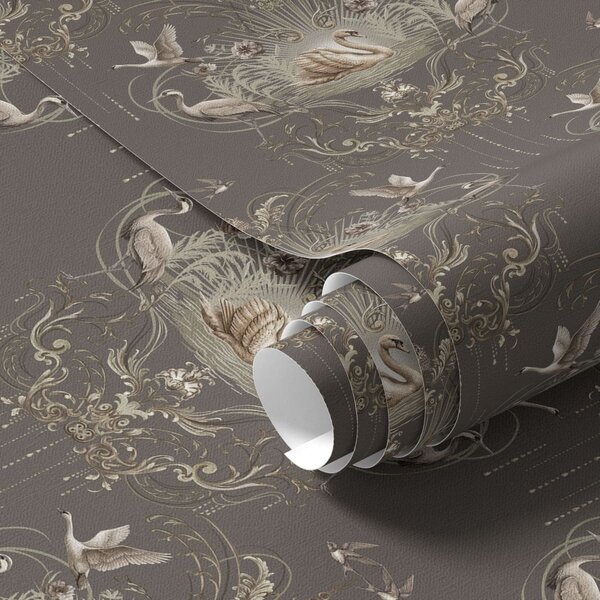 Carta da parati Decorazione con cigni e uccelli in stile classico, Parati stile asiatico classici, a01161 : Uwalls.it