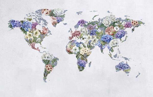 Carta da parati Una mappa del mondo colorata, realizzata con una varietà di fiori dai colori vivaci, Carta da parati Buffer, c00006 : Uwalls.it