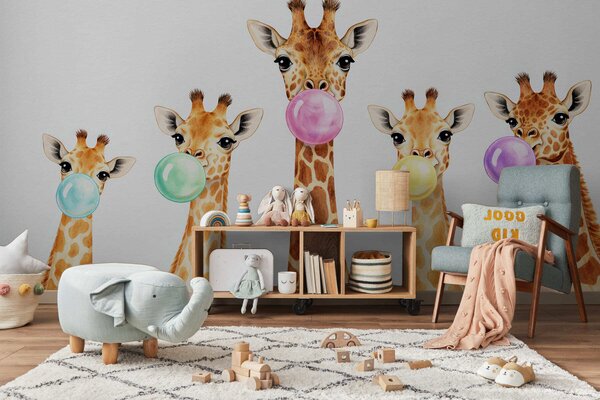 Carta da parati Giraffe con gomma da masticare, Carta da parati Animali, w05492 : Uwalls.it
