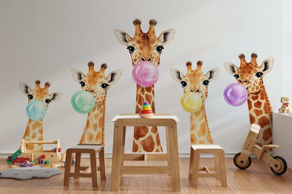 Carta da parati Giraffe con gomma da masticare, Carta da parati Animali, w05492 : Uwalls.it