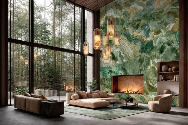 Carta da parati Struttura in onice verde con venature sinuose a strati, Carta da parati lastrazione, w05429 : Uwalls.it