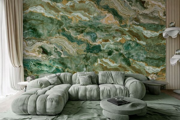 Carta da parati Struttura in onice verde con venature sinuose a strati, Carta da parati lastrazione, w05429 : Uwalls.it