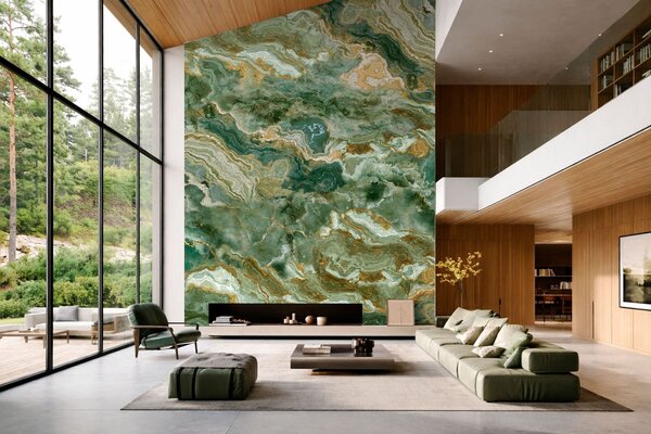 Carta da parati Struttura in onice verde con venature sinuose a strati, Carta da parati lastrazione, w05429 : Uwalls.it
