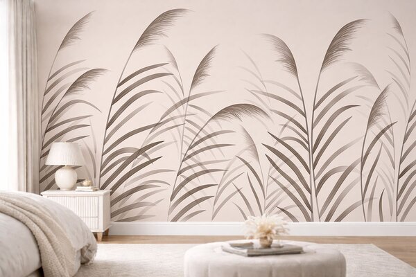 Carta da parati Silhouette minimaliste in stile "reed" nei toni del beige, Carta da parati Buffer, w05432 : Uwalls.it