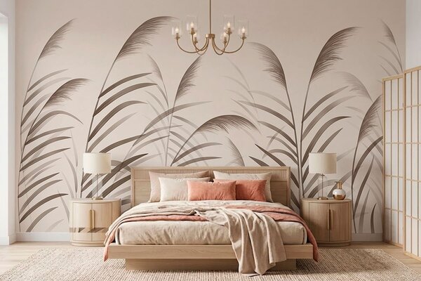 Carta da parati Silhouette minimaliste in stile "reed" nei toni del beige, Carta da parati Buffer, w05432 : Uwalls.it