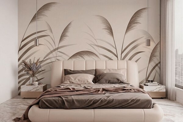 Carta da parati Silhouette minimaliste in stile "reed" nei toni del beige, Carta da parati Buffer, w05432 : Uwalls.it