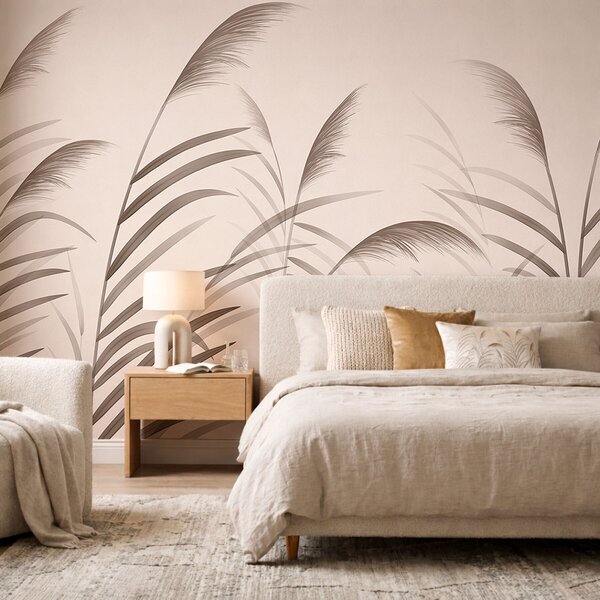 Carta da parati Silhouette minimaliste in stile "reed" nei toni del beige, Carta da parati Buffer, w05432 : Uwalls.it